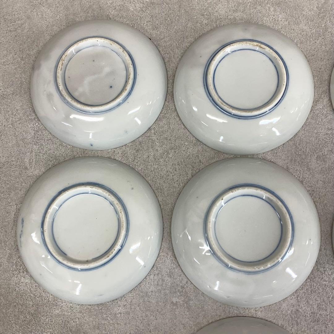 印判皿 10点 直径14.7cm 青 藍色 古皿 鶴 丸 窓 花 賀正 祝