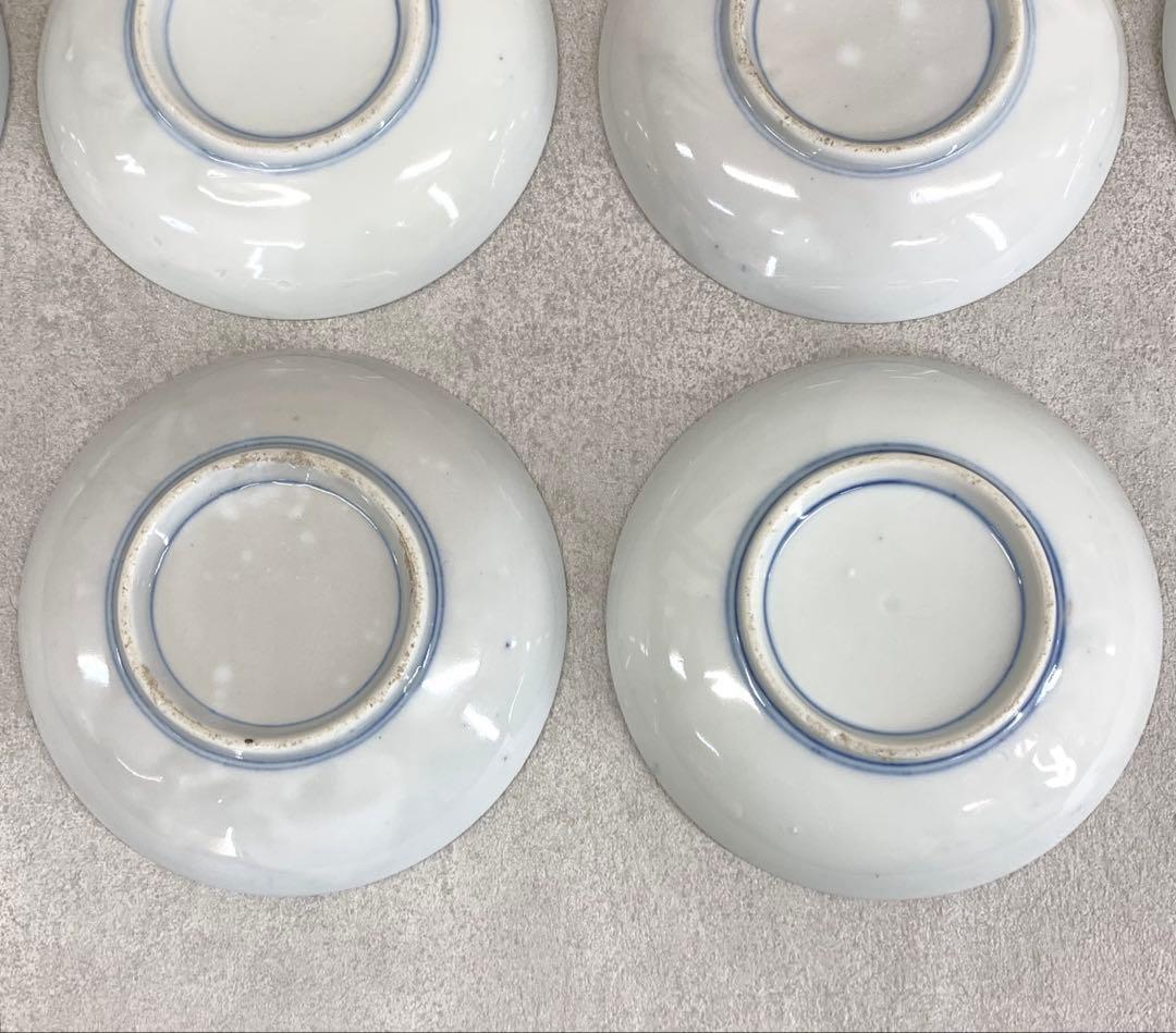 印判皿 10点 直径14.7cm 青 藍色 古皿 鶴 丸 窓 花 賀正 祝