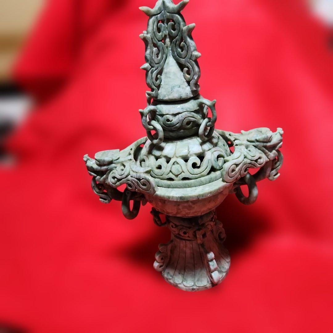 翡翠 彫刻 ドラゴン装飾　香炉　清時代
