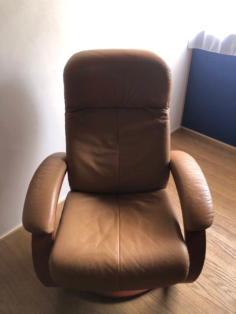 シモンズ フィヨルド リクライニング ラウンジソファ 回転式 本革張り 北欧家具