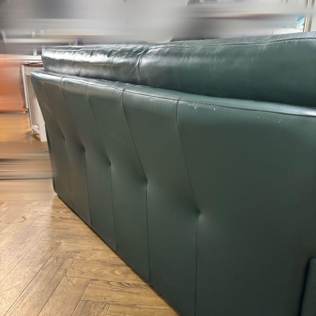 【高級】Hugo 3人掛け ソファ　革　深緑