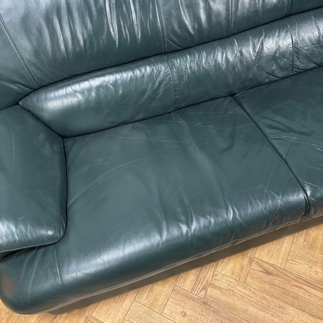【高級】Hugo 3人掛け ソファ　革　深緑