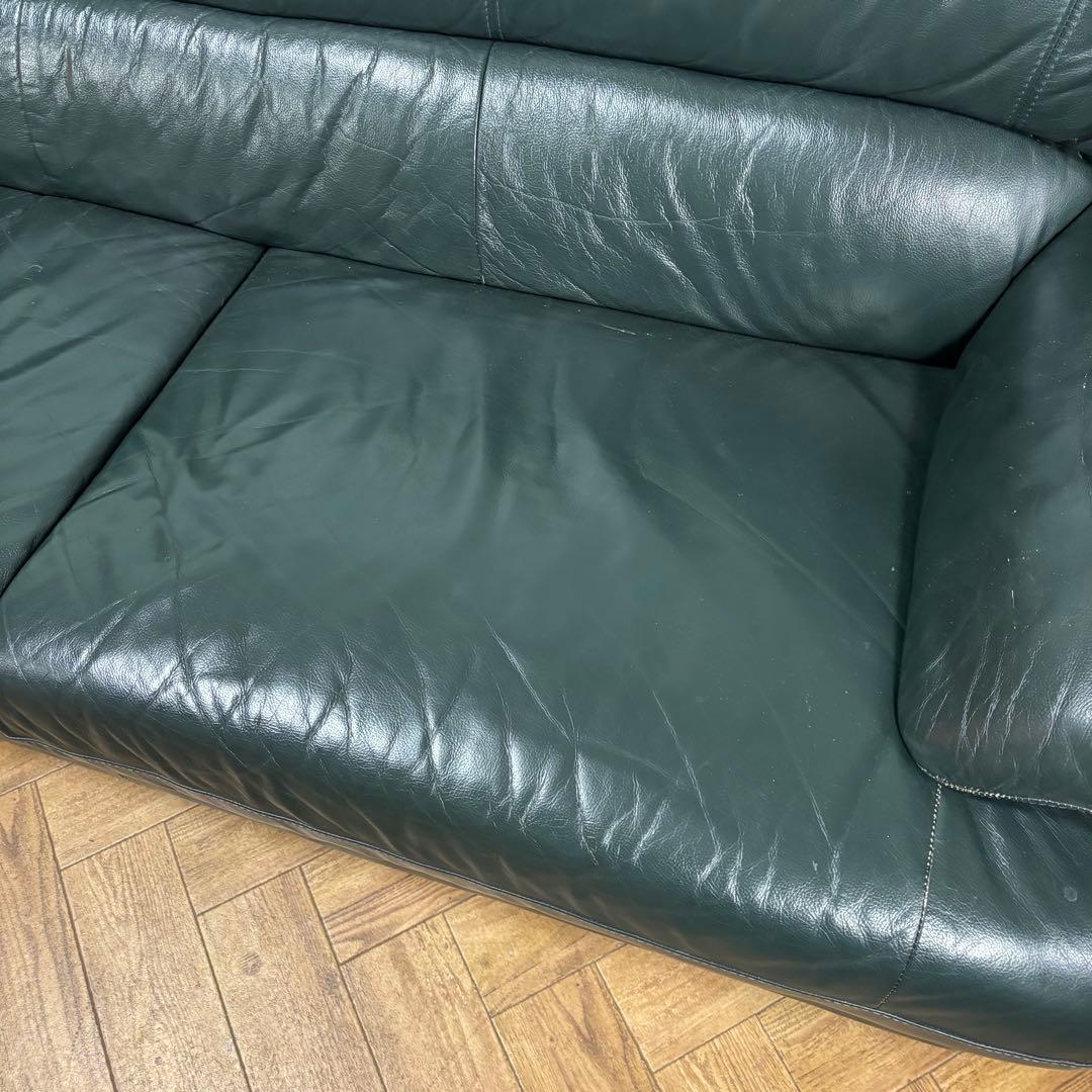 【高級】Hugo 3人掛け ソファ　革　深緑