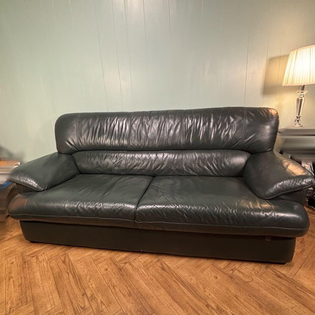 【高級】Hugo 3人掛け ソファ　革　深緑