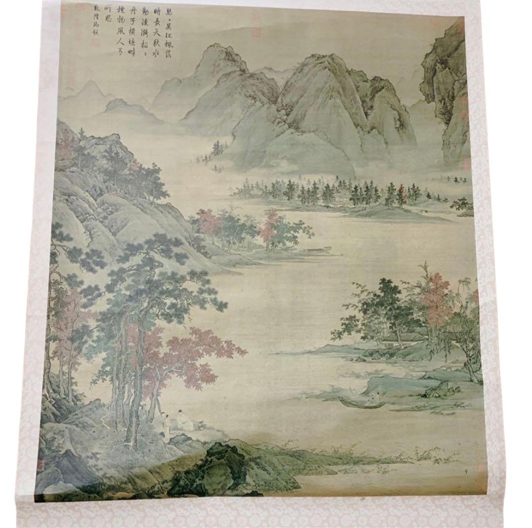 掛軸・明仇英秋江待渡・秋景山水図・中国