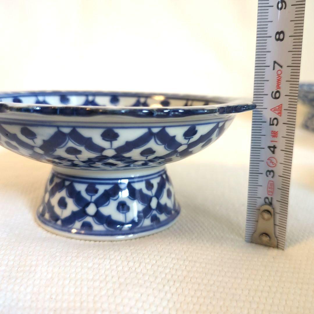 小皿　高脚付き皿　デザート皿　アイスクリーム皿　青白　タイ製　お皿
