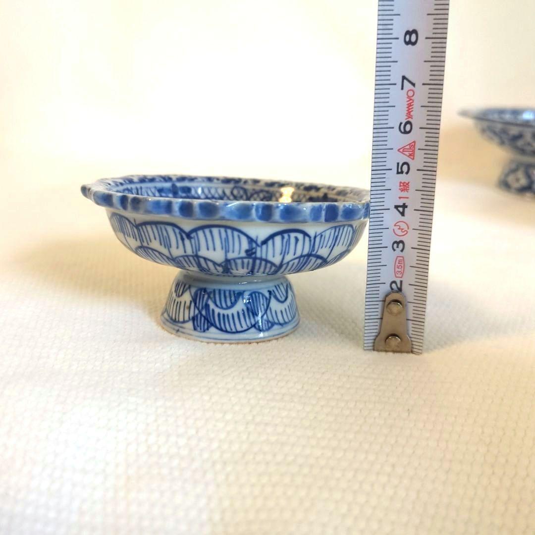 小皿　高脚付き皿　デザート皿　アイスクリーム皿　青白　タイ製　お皿