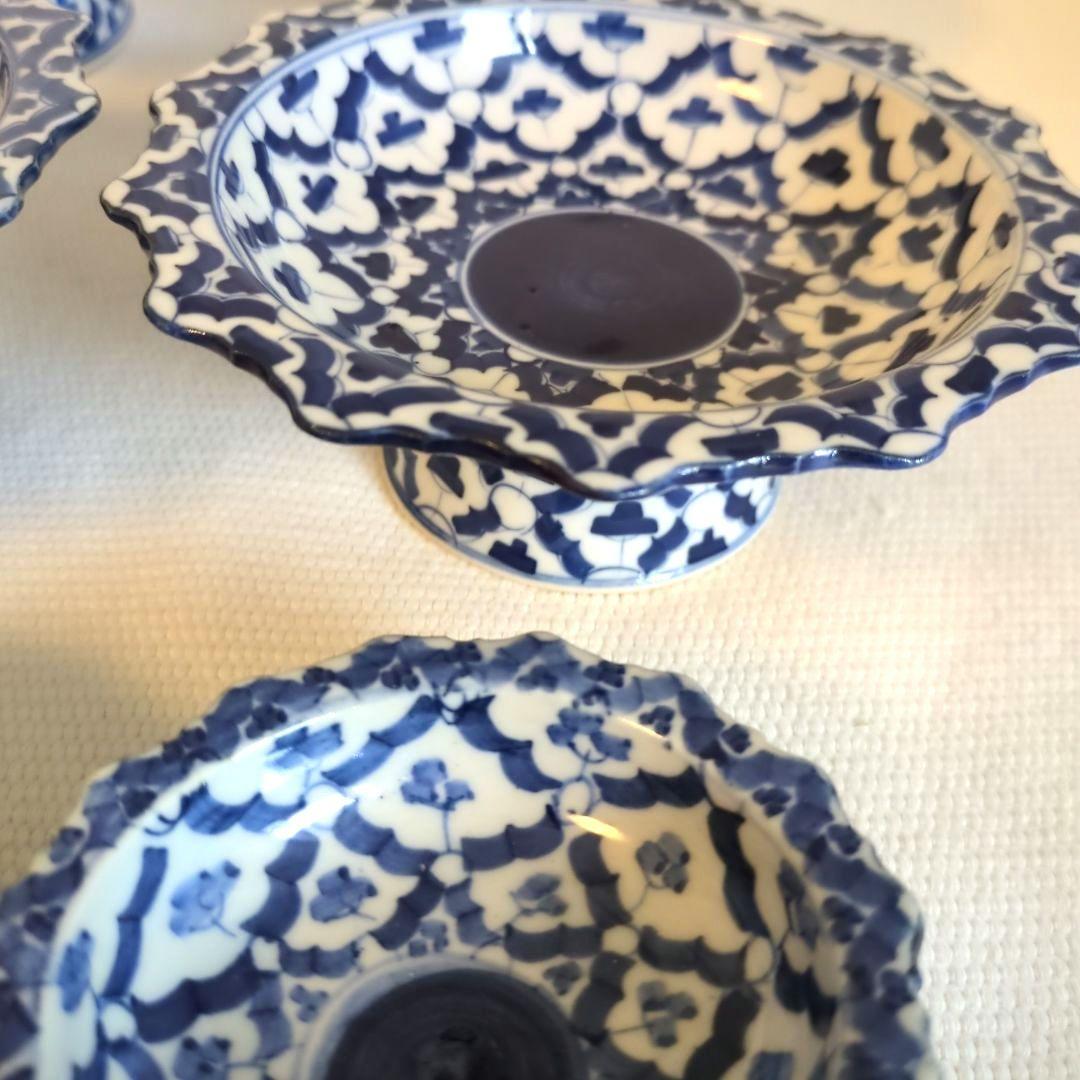 小皿　高脚付き皿　デザート皿　アイスクリーム皿　青白　タイ製　お皿