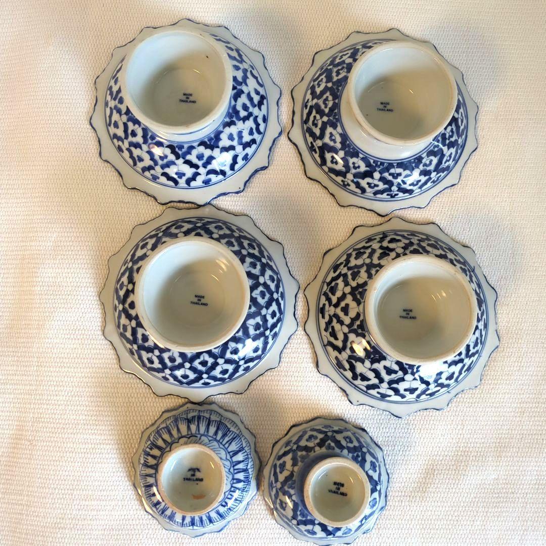 小皿　高脚付き皿　デザート皿　アイスクリーム皿　青白　タイ製　お皿