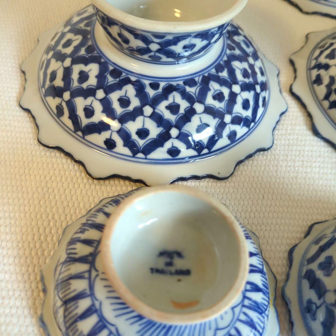 小皿　高脚付き皿　デザート皿　アイスクリーム皿　青白　タイ製　お皿