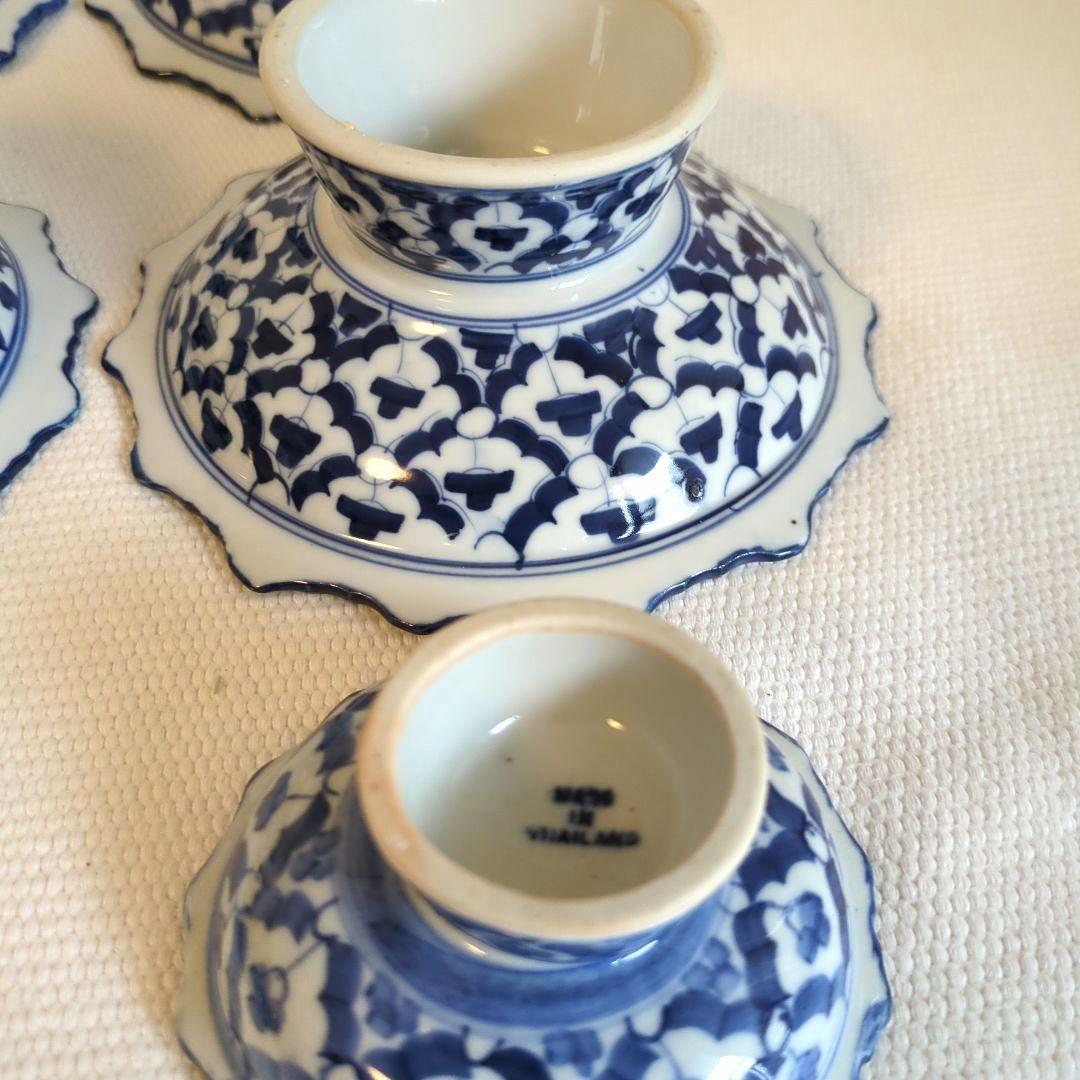 小皿　高脚付き皿　デザート皿　アイスクリーム皿　青白　タイ製　お皿