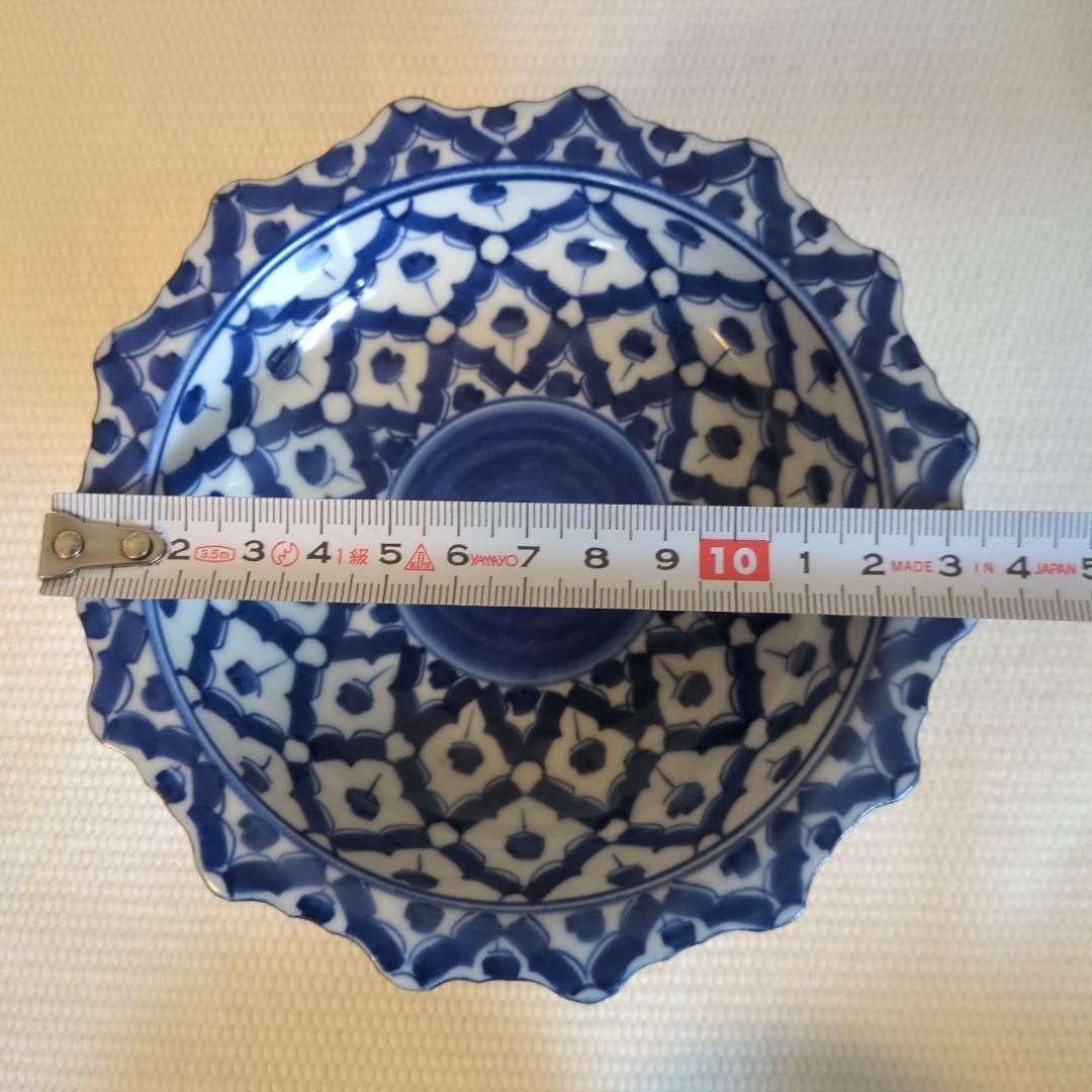 小皿　高脚付き皿　デザート皿　アイスクリーム皿　青白　タイ製　お皿