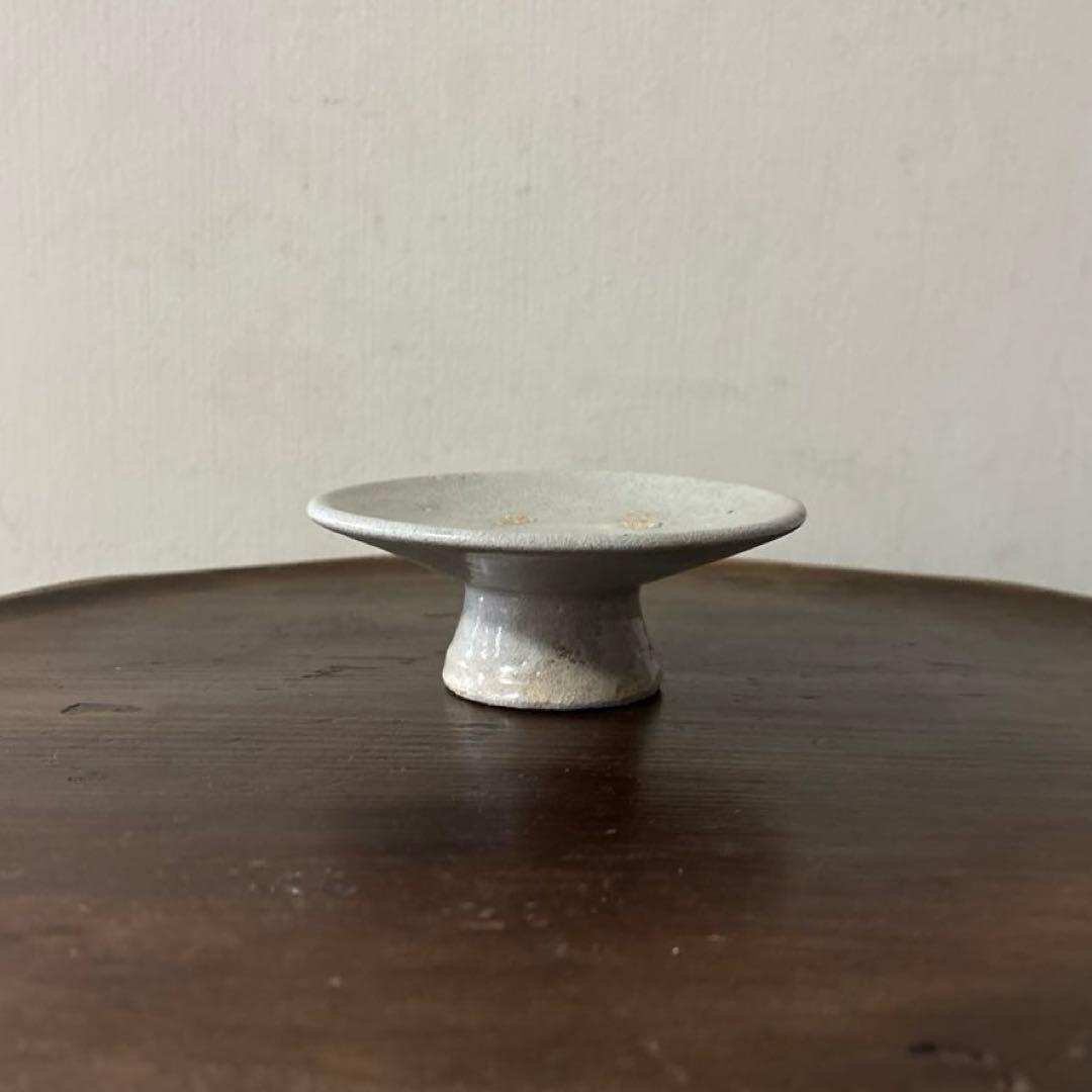 李朝祭器　堅手　灰色　⑨ 白磁　杯台　韓国アンティーク　古道具　朝鮮古民芸古陶磁