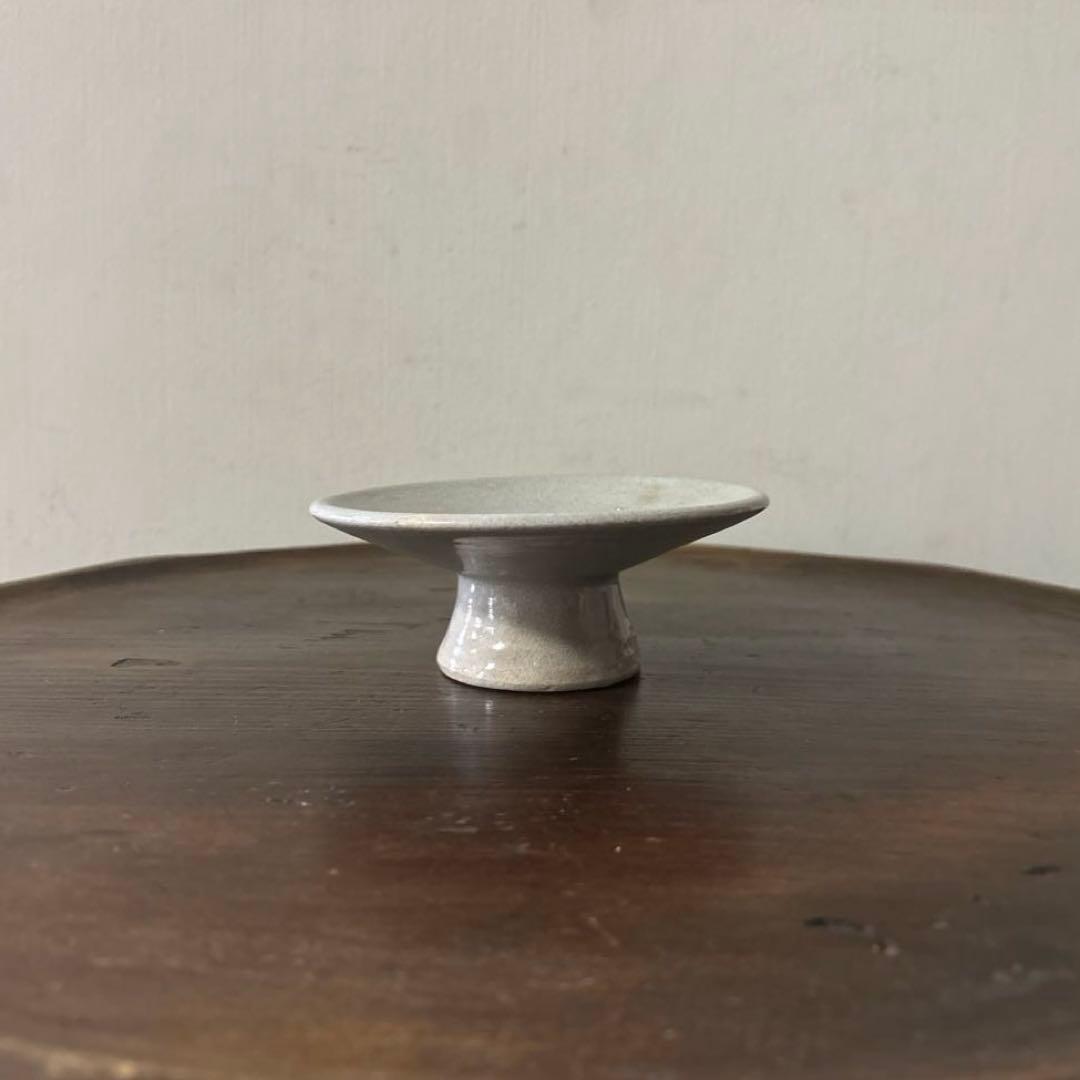 李朝祭器　堅手　灰色　⑨ 白磁　杯台　韓国アンティーク　古道具　朝鮮古民芸古陶磁