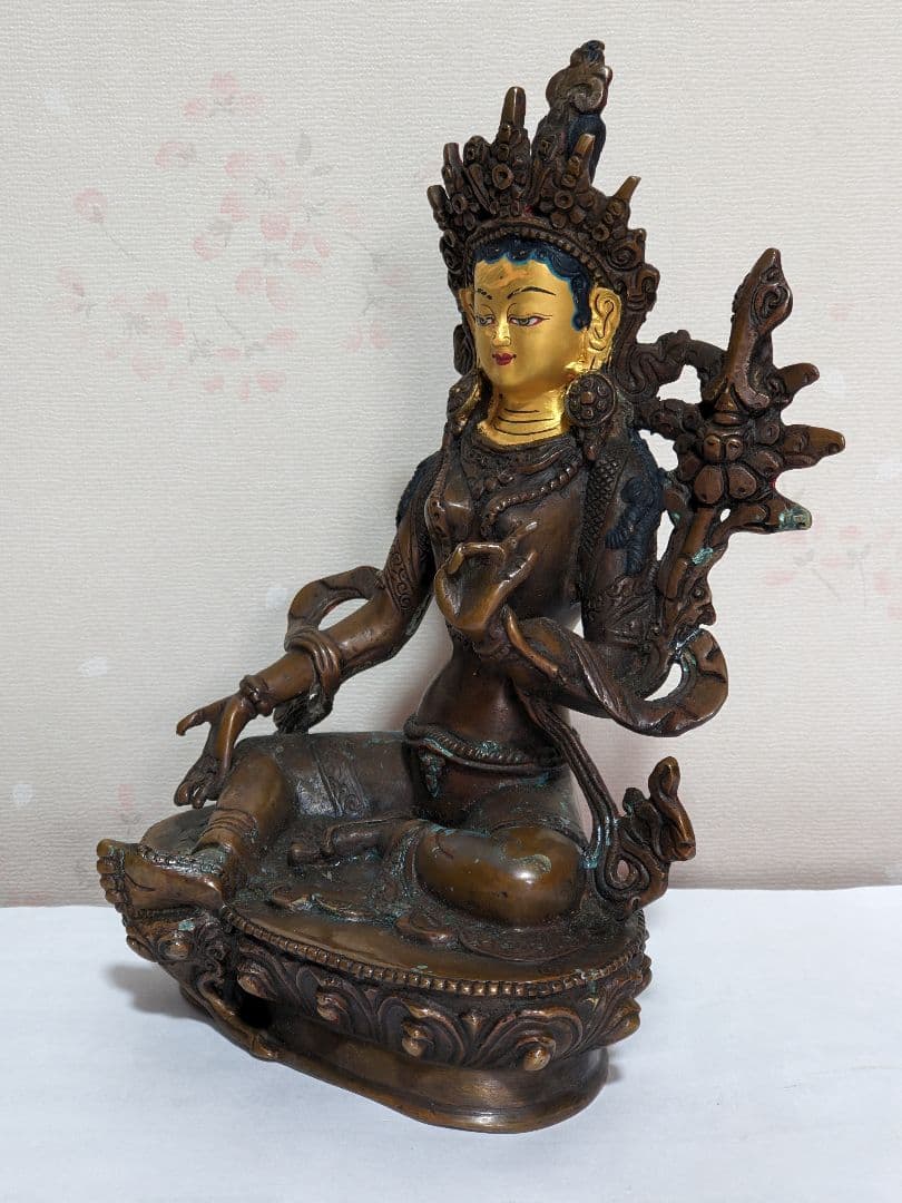 ♦チベット仏教 観音菩薩坐像 中国 古美術品 古玩 仏教美術 仏像 唐金 骨董品