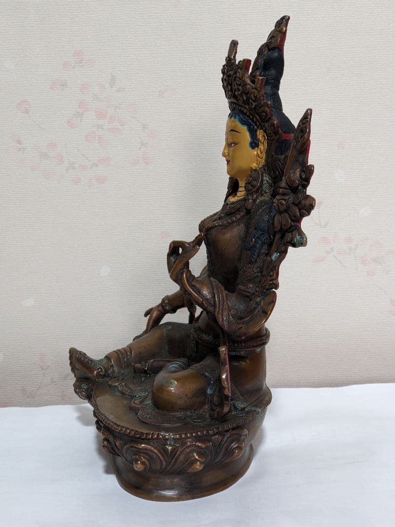 ♦チベット仏教 観音菩薩坐像 中国 古美術品 古玩 仏教美術 仏像 唐金 骨董品