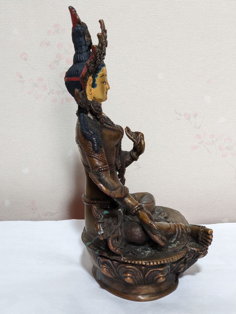 ♦チベット仏教 観音菩薩坐像 中国 古美術品 古玩 仏教美術 仏像 唐金 骨董品