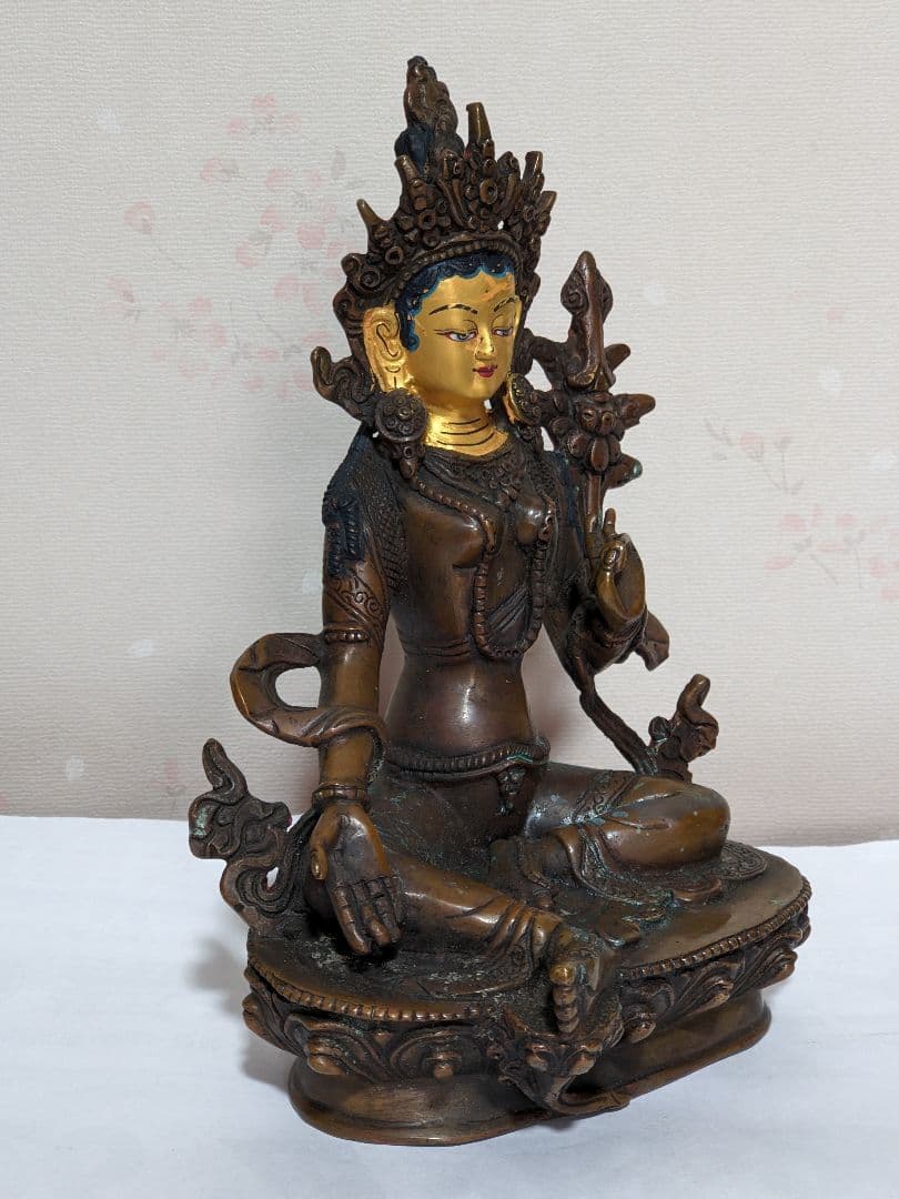 ♦チベット仏教 観音菩薩坐像 中国 古美術品 古玩 仏教美術 仏像 唐金 骨董品