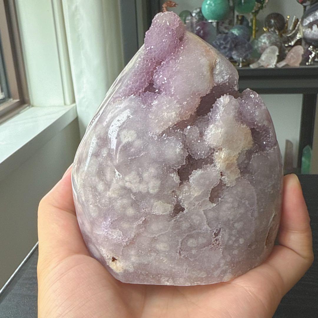 天然石桜瑪瑙共生ピンクアメジストの原石　置物　NO.062410