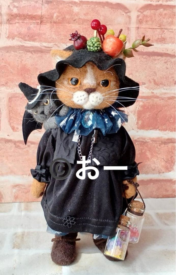 ハンドメイド★羊毛フェルト　ハロウィン　猫　仮装　魔女　デビル