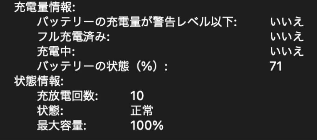 Apple MacBook Air M1 バッテリー容量100%