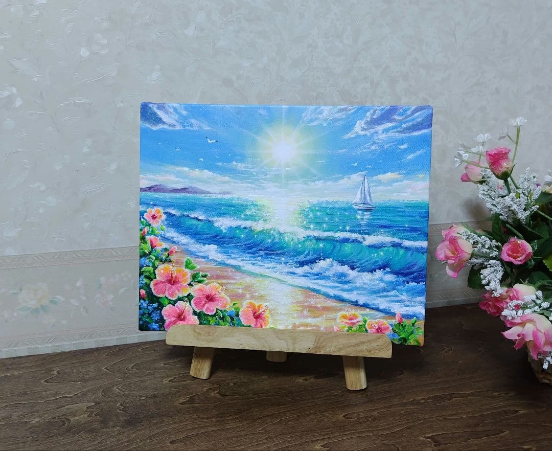 N*a様 【陽光】アクリル画 F3 風景画 絵画 海の絵