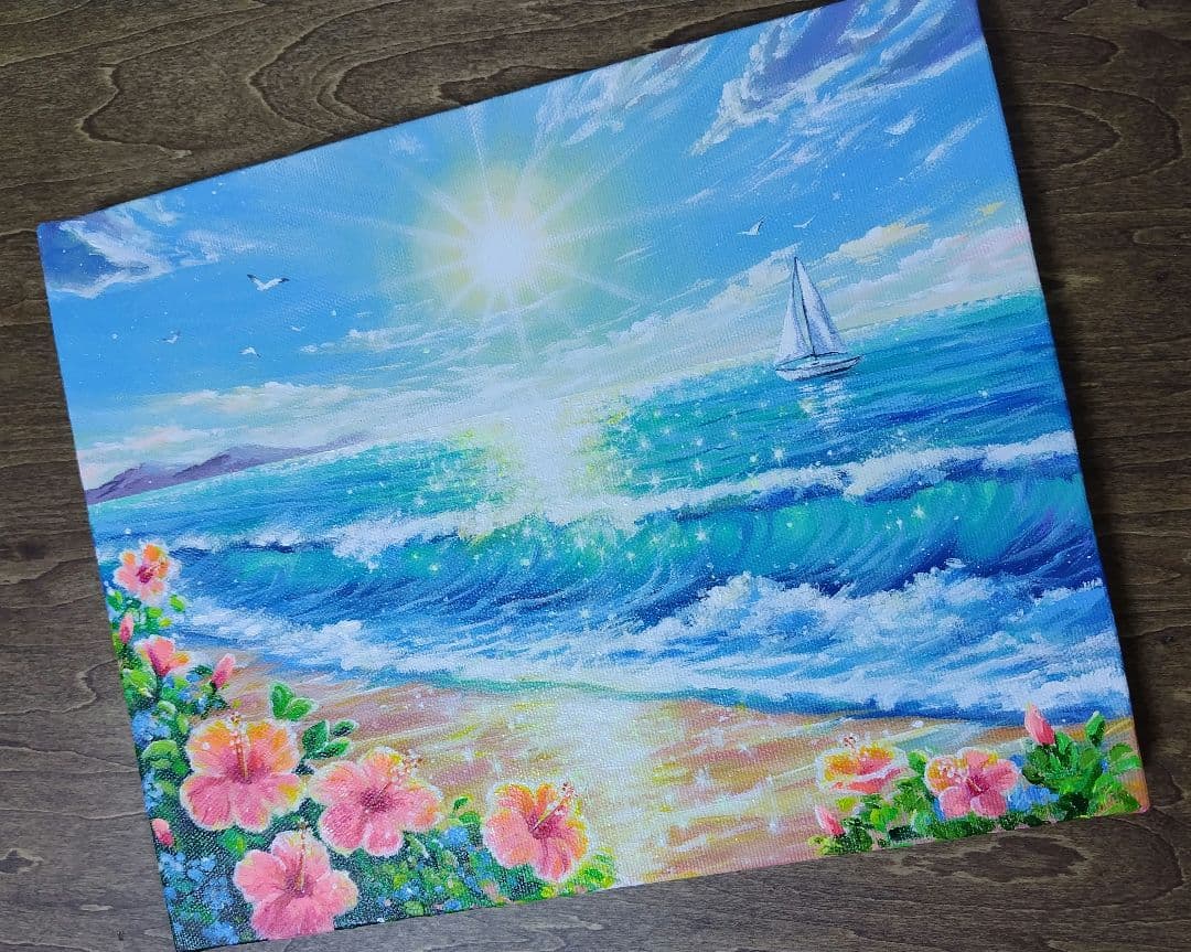 N*a様 【陽光】アクリル画 F3 風景画 絵画 海の絵