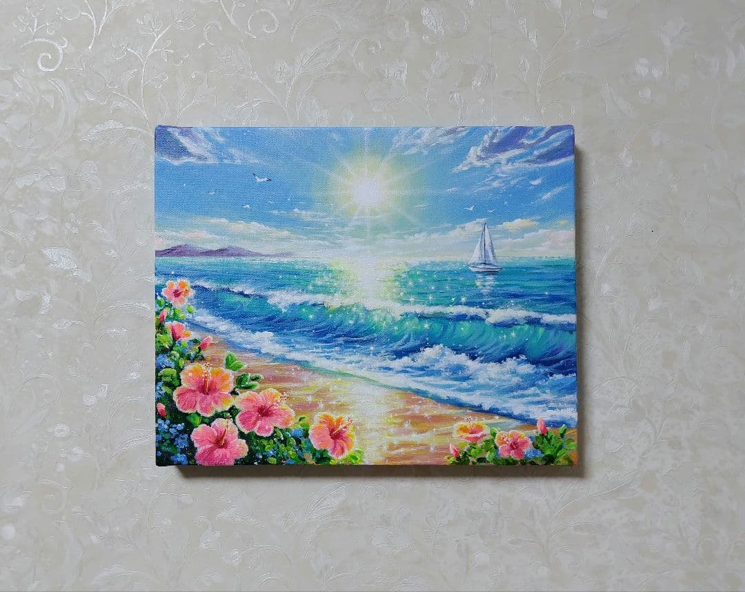 N*a様 【陽光】アクリル画 F3 風景画 絵画 海の絵