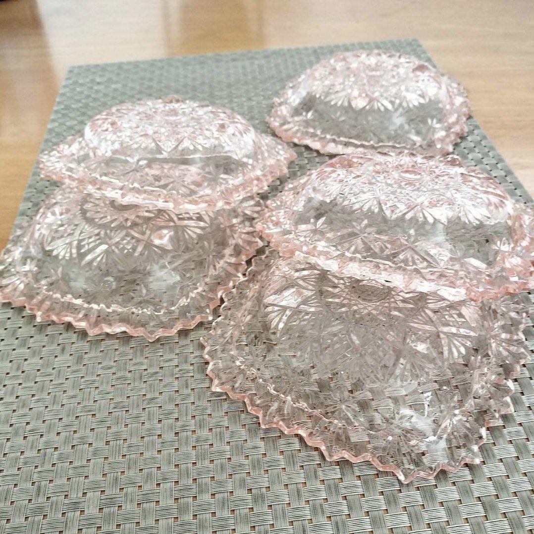 当時物 昭和レトロ 東洋ガラス ガラス皿 ピンクカラー 5枚セット