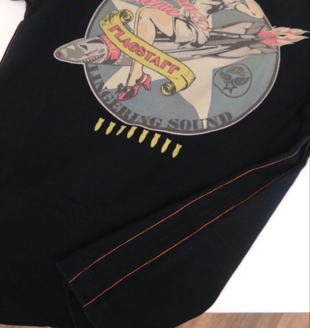 FLAGSTAFF Tシャツ ピンナップガール 黒 刺繍 ミリタリー