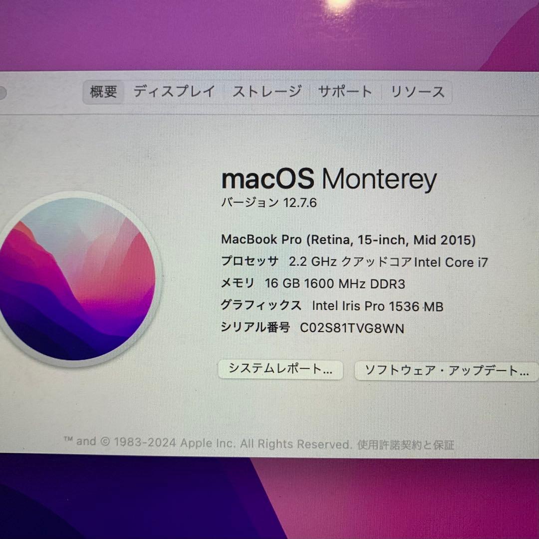MacBook Pro 250GB (Retina, 15インチ, 2015)