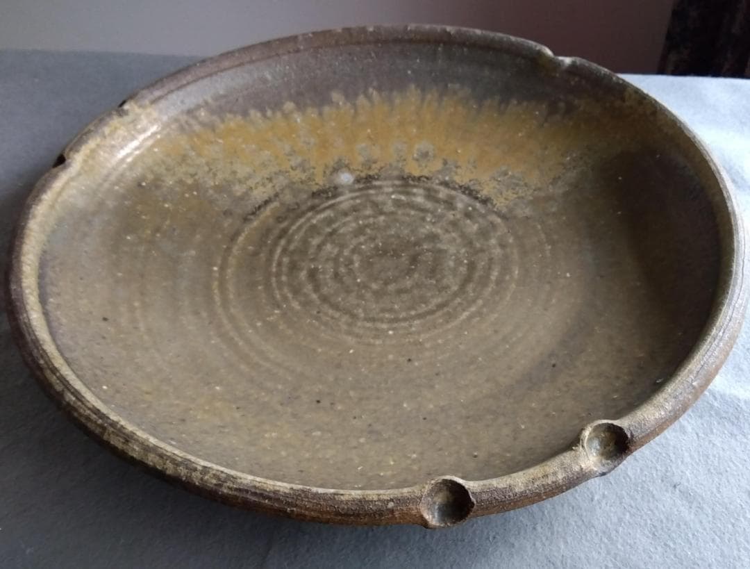 【稀少逸品】越前焼　白越不朝（塩越窯）自然灰釉究極美逸品超巨大38cm大皿No１