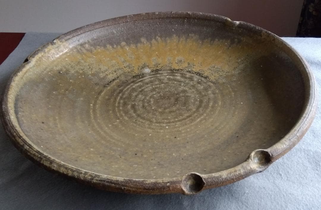 【稀少逸品】越前焼　白越不朝（塩越窯）自然灰釉究極美逸品超巨大38cm大皿No１