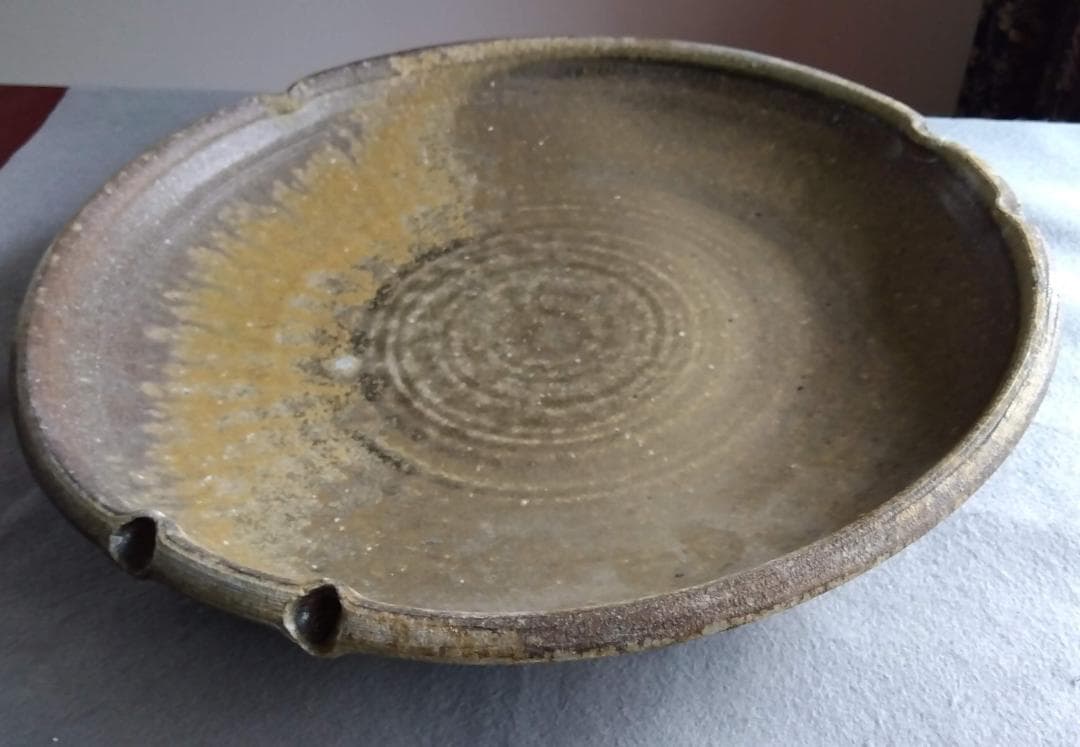 【稀少逸品】越前焼　白越不朝（塩越窯）自然灰釉究極美逸品超巨大38cm大皿No１