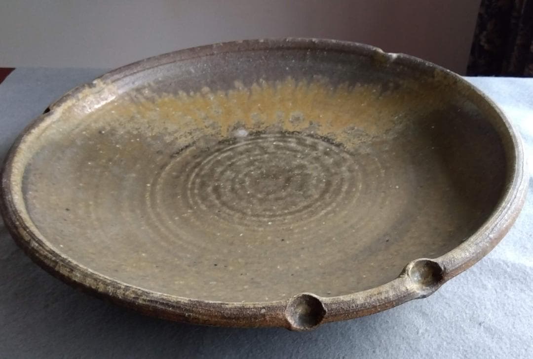 【稀少逸品】越前焼　白越不朝（塩越窯）自然灰釉究極美逸品超巨大38cm大皿No１