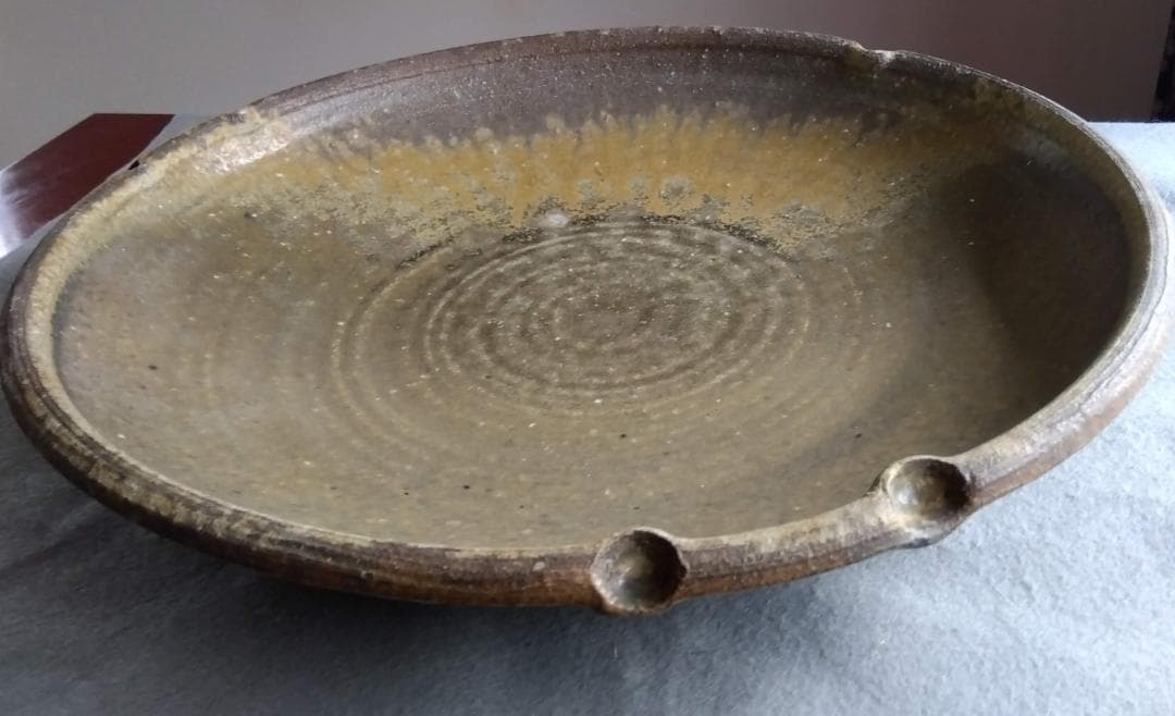 【稀少逸品】越前焼　白越不朝（塩越窯）自然灰釉究極美逸品超巨大38cm大皿No１