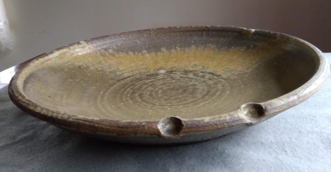 【稀少逸品】越前焼　白越不朝（塩越窯）自然灰釉究極美逸品超巨大38cm大皿No１