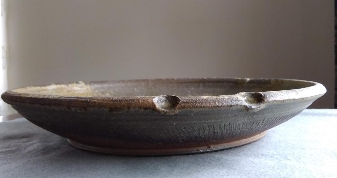 【稀少逸品】越前焼　白越不朝（塩越窯）自然灰釉究極美逸品超巨大38cm大皿No１