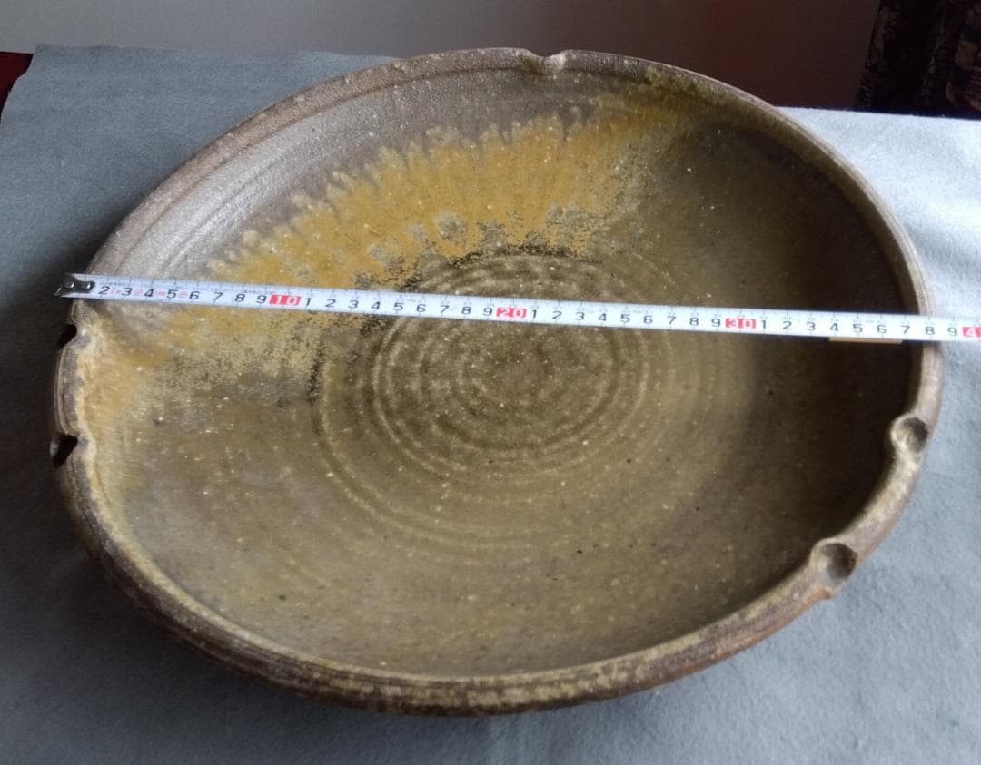 【稀少逸品】越前焼　白越不朝（塩越窯）自然灰釉究極美逸品超巨大38cm大皿No１