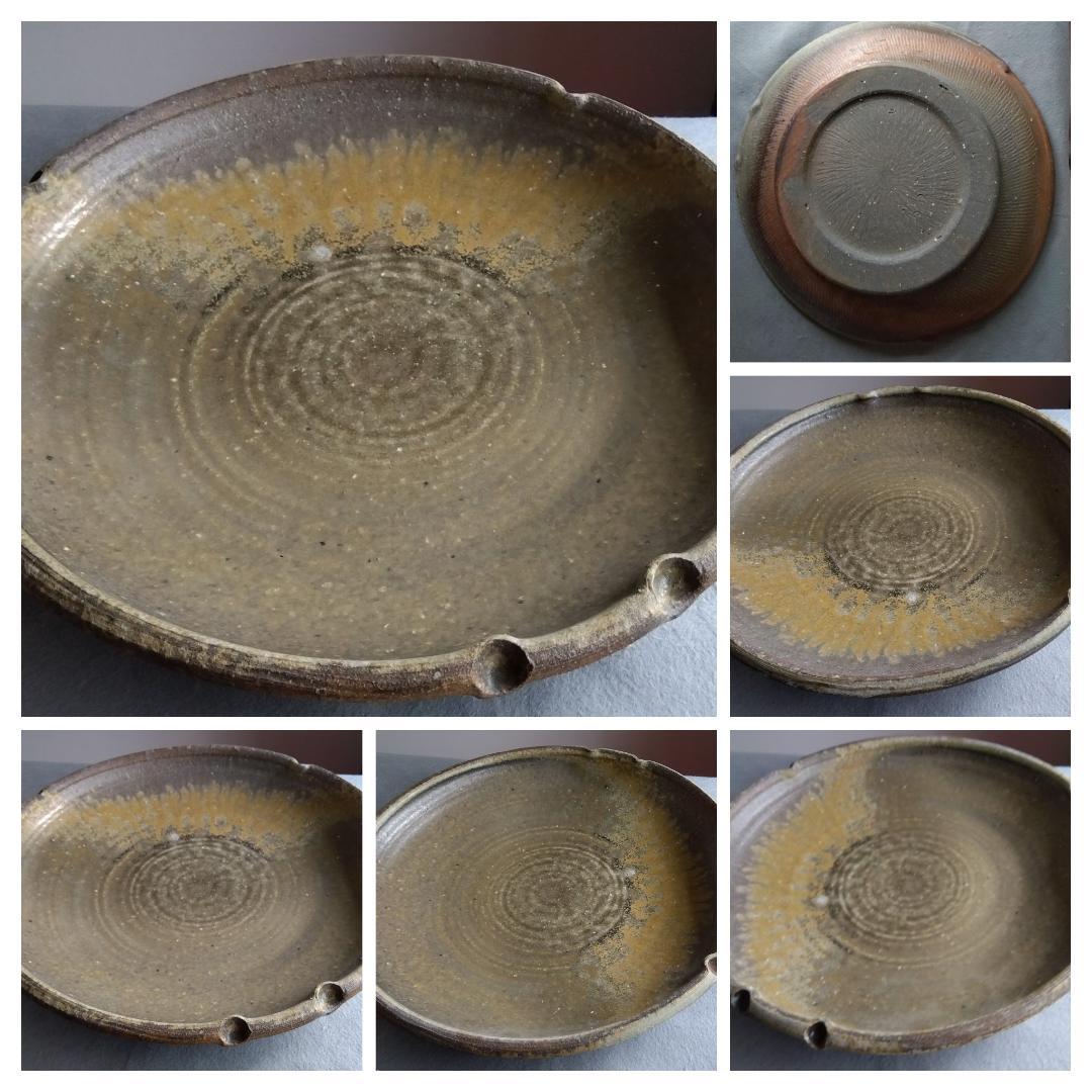 【稀少逸品】越前焼　白越不朝（塩越窯）自然灰釉究極美逸品超巨大38cm大皿No１