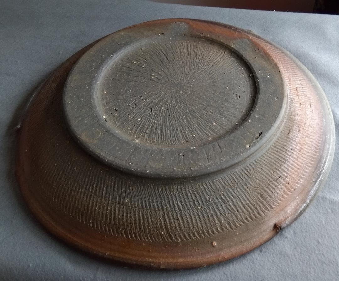 【稀少逸品】越前焼　白越不朝（塩越窯）自然灰釉究極美逸品超巨大38cm大皿No１