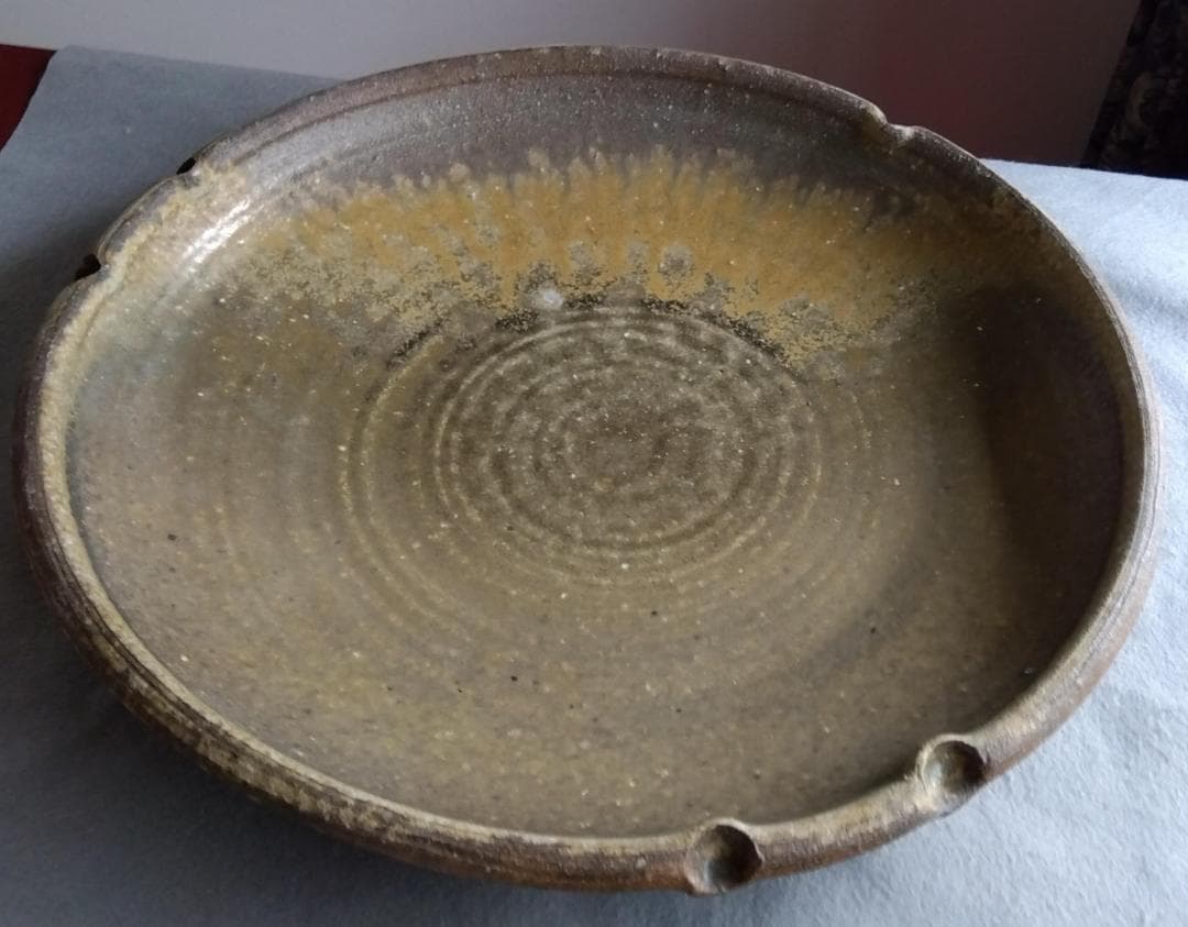 【稀少逸品】越前焼　白越不朝（塩越窯）自然灰釉究極美逸品超巨大38cm大皿No１