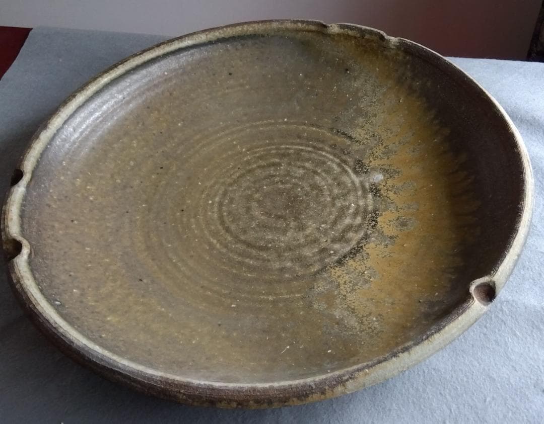 【稀少逸品】越前焼　白越不朝（塩越窯）自然灰釉究極美逸品超巨大38cm大皿No１