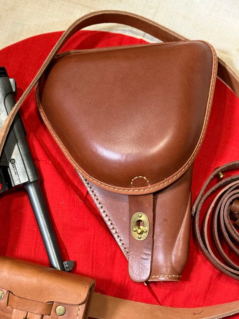 C）日本軍 南部14年式拳銃嚢と拳銃弾薬盒＆ベルトのセット（複製品)