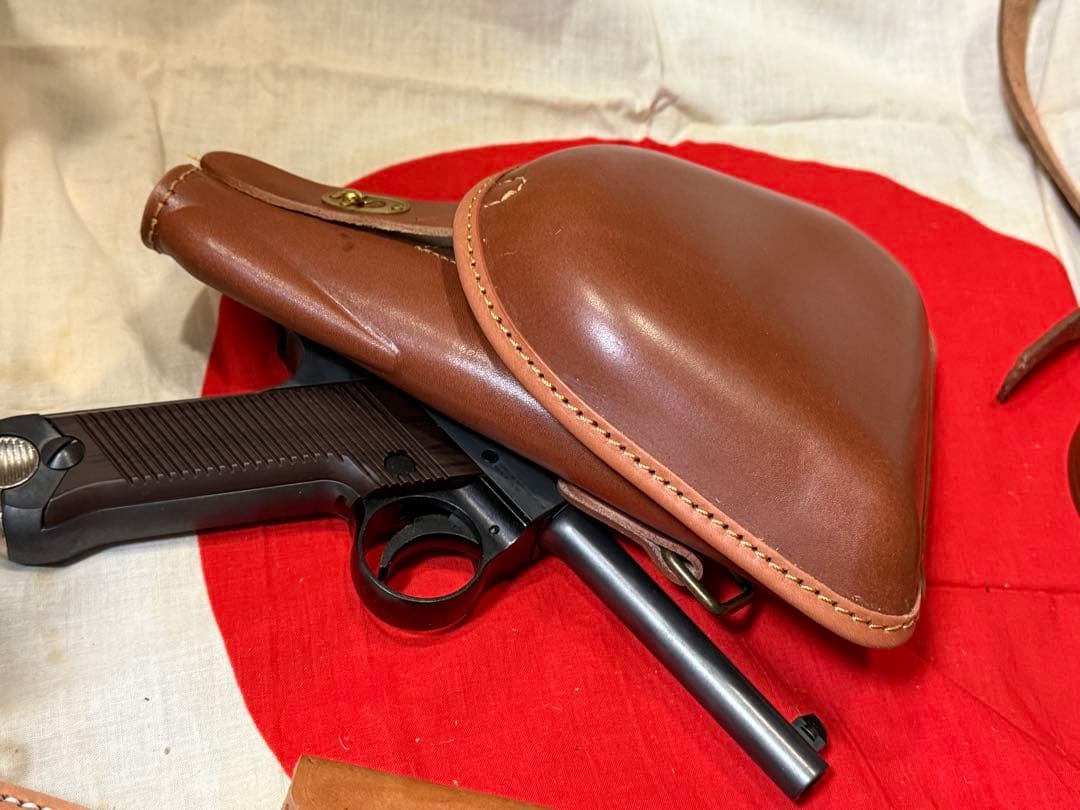 C）日本軍 南部14年式拳銃嚢と拳銃弾薬盒＆ベルトのセット（複製品)