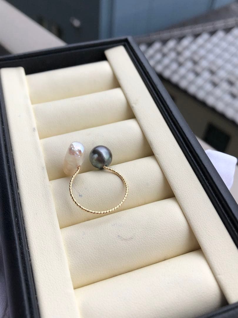黒蝶真珠&淡水バロックパール　リング