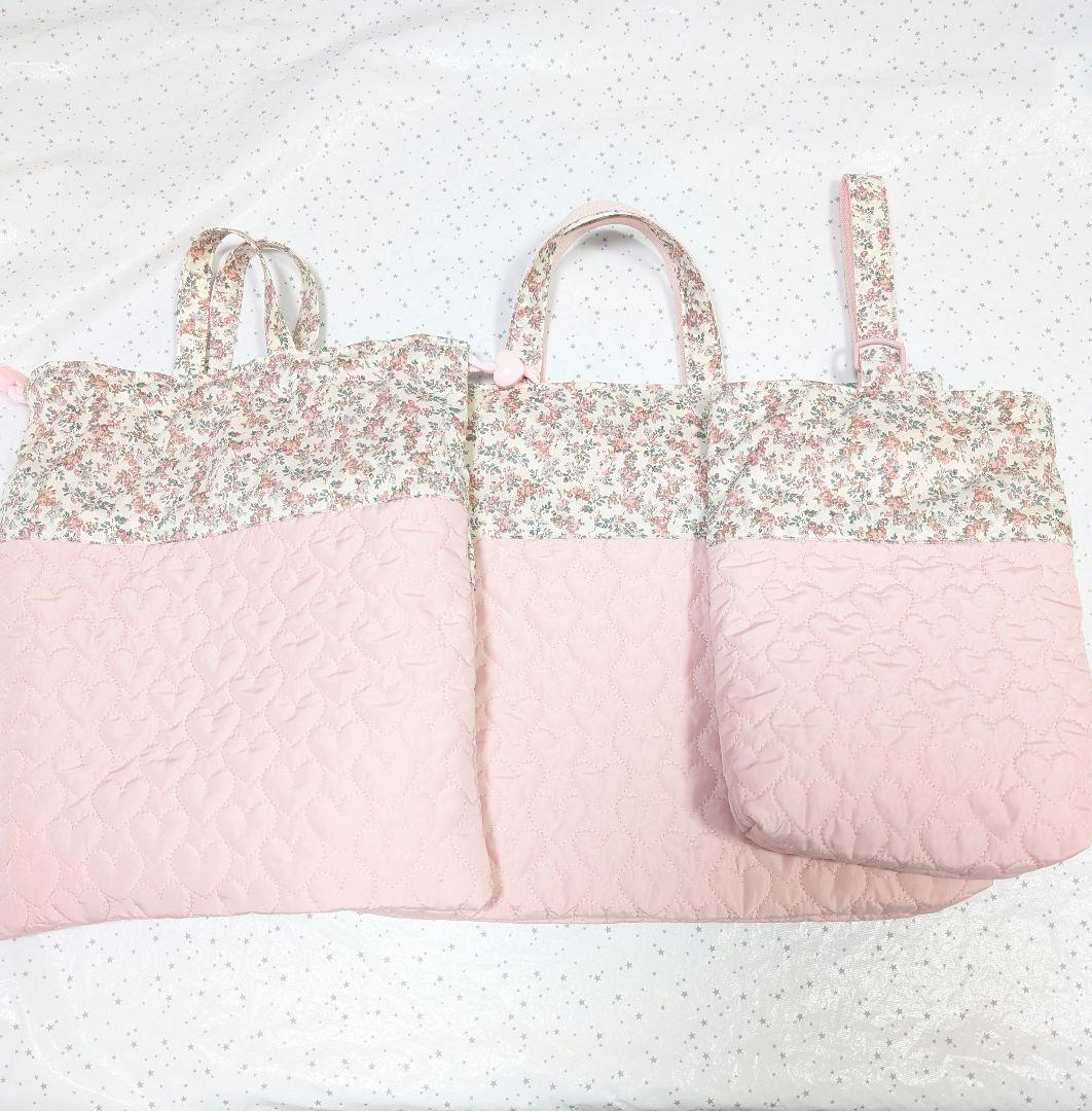 リバティ レッスンバッグ上履き入れ体操服袋 ハンドメイドムーンモス×ハートキルト