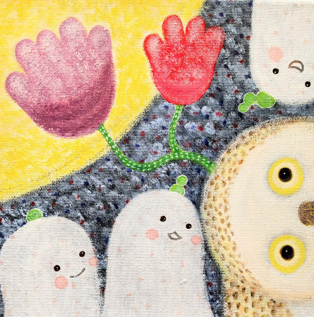 絵画 原画『花咲く夜の話』キャンバス(F4号) フクロウ 月 アート 一点もの