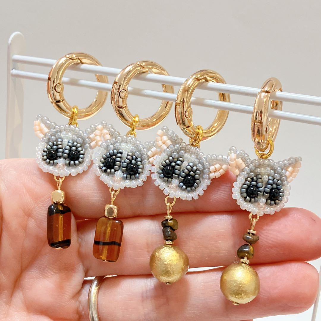 ショウガラゴ　ビーズ刺繍　ハンドメイド　チャーム　キーホルダー　アニマルモチーフ