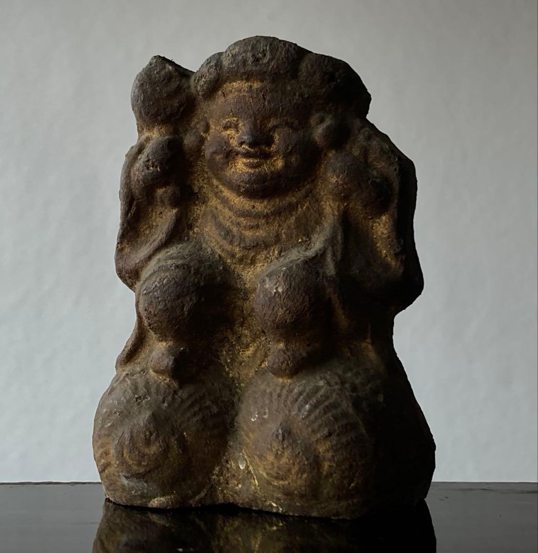 【福満顔な 恵比寿 大黒天 土人形 約9㎝ 明治〜大正頃】民間信仰郷土玩具民藝